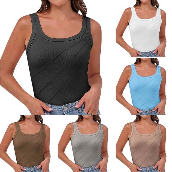Tank Tops for Women Women's Tees And Tanks Women's Summer Casual Sleeveless Solid Tank U-Neck Ribbed T-shirt Light Blue XXL