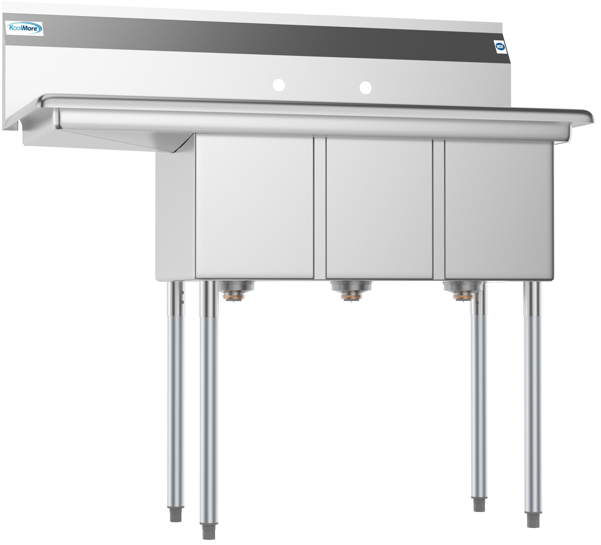 KoolMore 45 in. Three Compartment Stainless Steel Commercial Sink with Drainboard, Bowl Size 10"x 14"x 10"