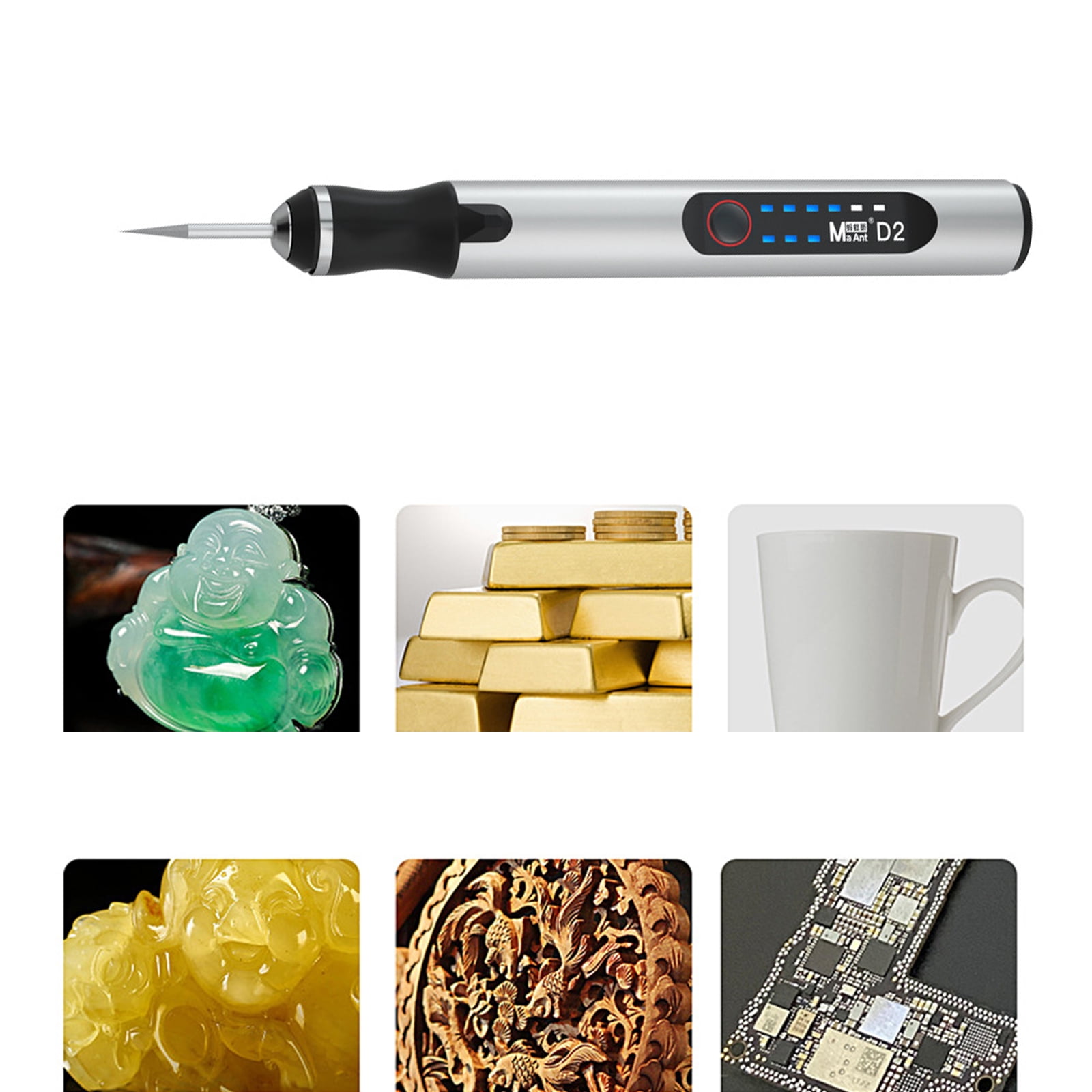 BIBABLYKE Electric Engraving Pen with 7Bit USB Rechargeable Cordless Engraving Machine Cordless Rotary Tool for Carving Glass Wood