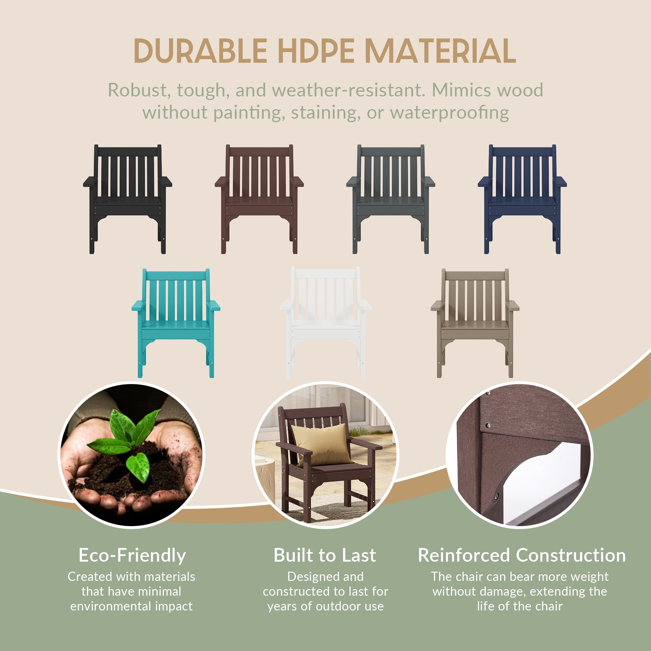 WestinTrends Malibu Outdoor Patio HDPE Adirondack Dining Arm Chair, Dark Brown