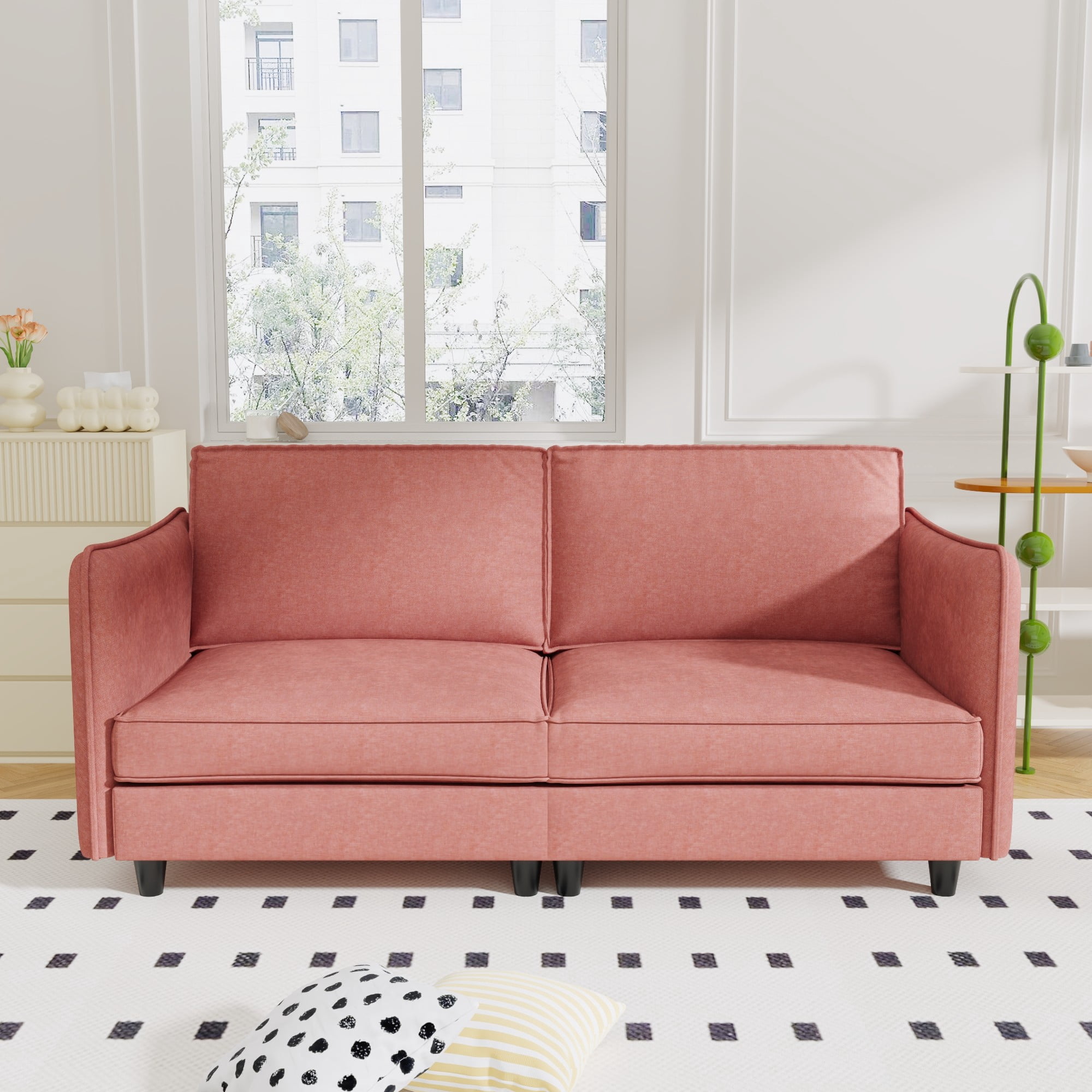 Modern Sofa Couch,74.27'' Loveseat Sofa Mid Century Comfy Couch, 2-Seater Love Seats for Small Spaces, Apartment,Red