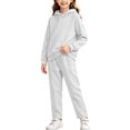 thumbnail image 4 of Girls 2 Piece Pullover Hoodie and Sweatpants Set Solid Color Long Sleeve Outfit with Kangaroo Pocket for Cozy Fall Winter School Daily Wear, 4 of 6