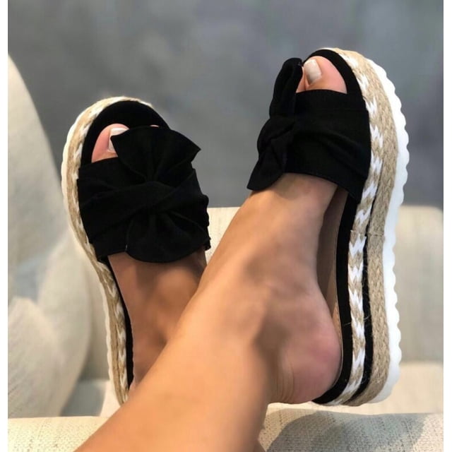 Nuevas zapatillas de Mujer, zapatos planos informales con plataforma y lazo de Color sólido, correas trenzadas a la moda, sandalias para caminar al aire libre, Zapatilla para Mujer Tan Jianjun unisex