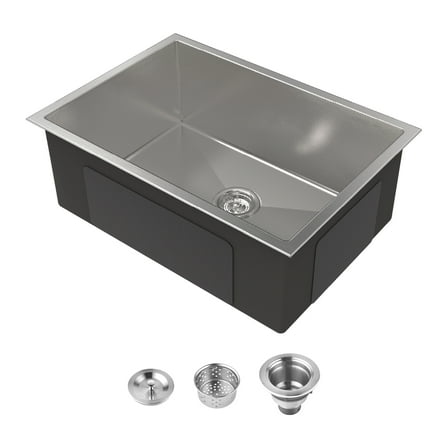 Cobbe Gray 27 inches Undermount Single Basin Kitchen Sink, Stainless Steel Modern Single Bowl Kitchen Sink