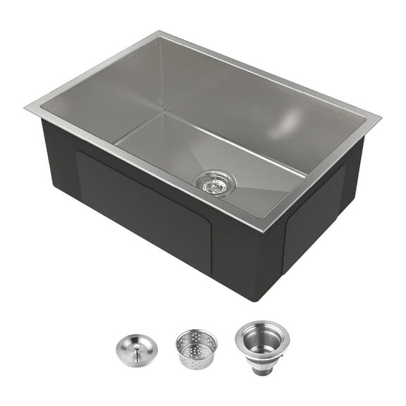 Cobbe Gray 27 inches Undermount Single Basin Kitchen Sink, Stainless Steel Modern Single Bowl Kitchen Sink