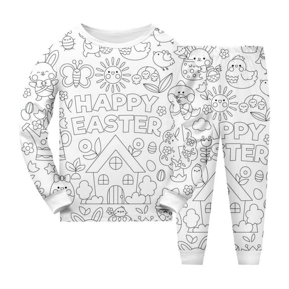 shqvo Kids Happy Easter Outfits with Cute Cartoon Painted Boys Girls Coloring Long Sleeve Shirt Clothes Outfits, Funny Easter Clothes Sets for Toddler Little Boys Girls 2-10T