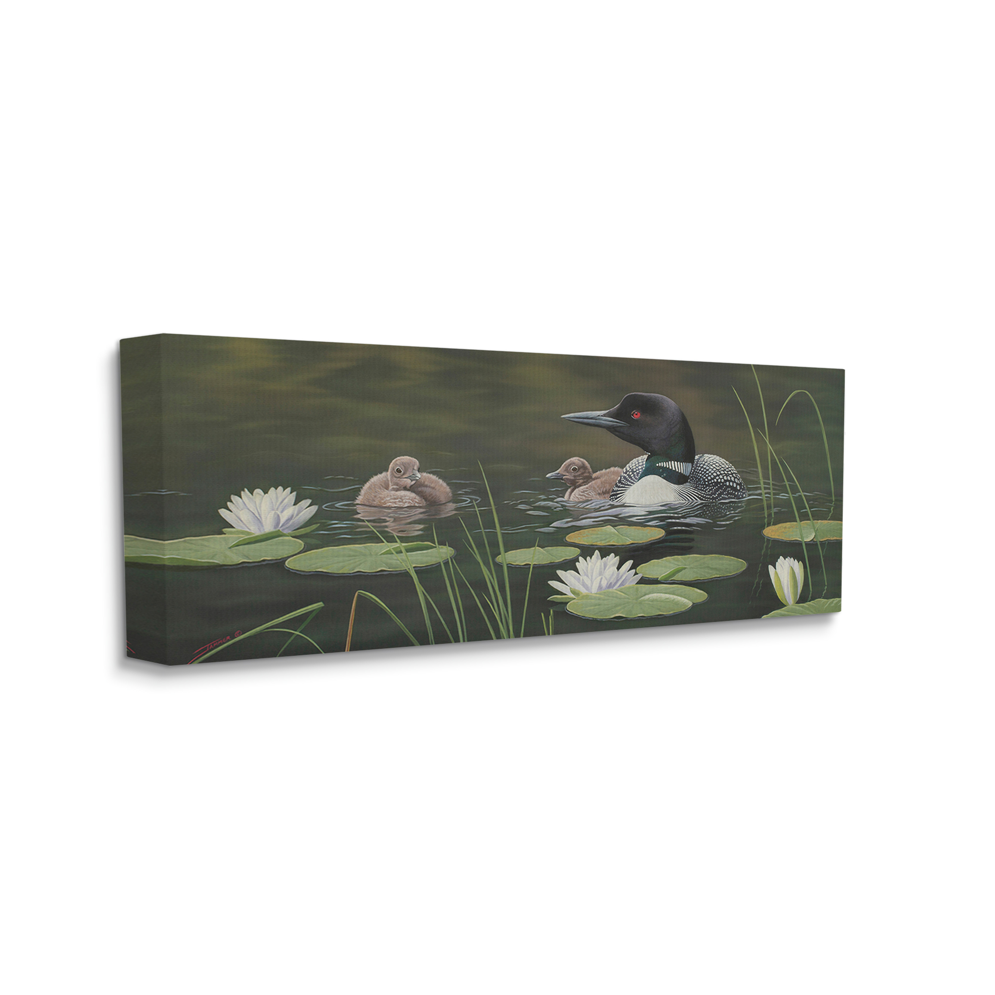 Stupell Industries Duck Family in Pond Animals & Insects Painting Gallery Wrapped Canvas Print Wall Art, 40 x 17