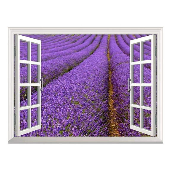 wall26 Removable Wall Sticker/Wall Mural - Lavender Field | Creative Window View Wall Decor - 24"x32"