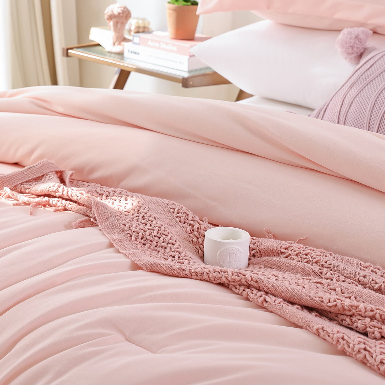 SPRINDAY Queen Comforter Set For Adult, 3 Piece Blush Red Comforter Sets & Bedding For All Season