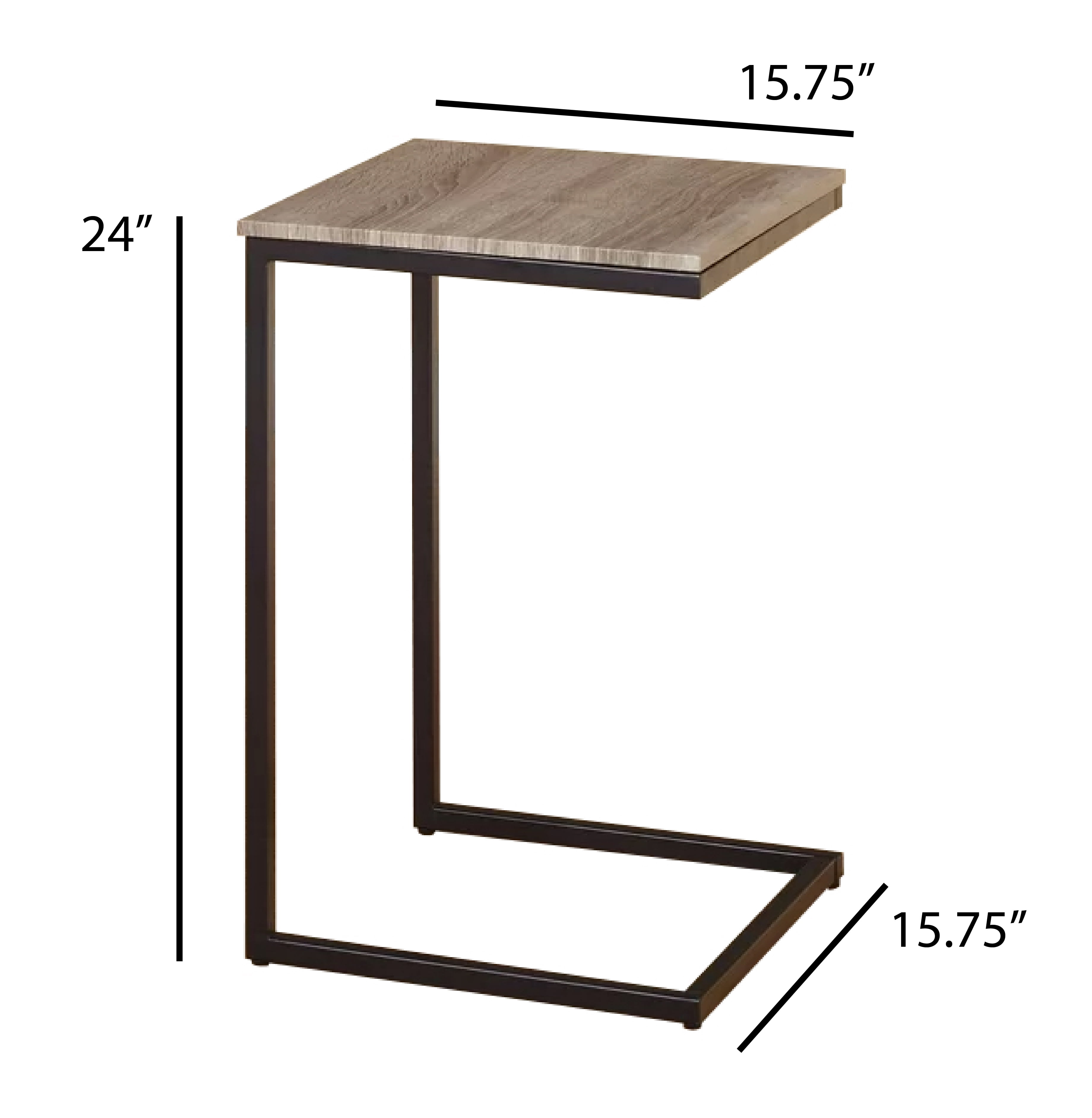 TMS Seneca Indoor Accent C-Table with Metal Frame, 24" Tall, Gray/Black