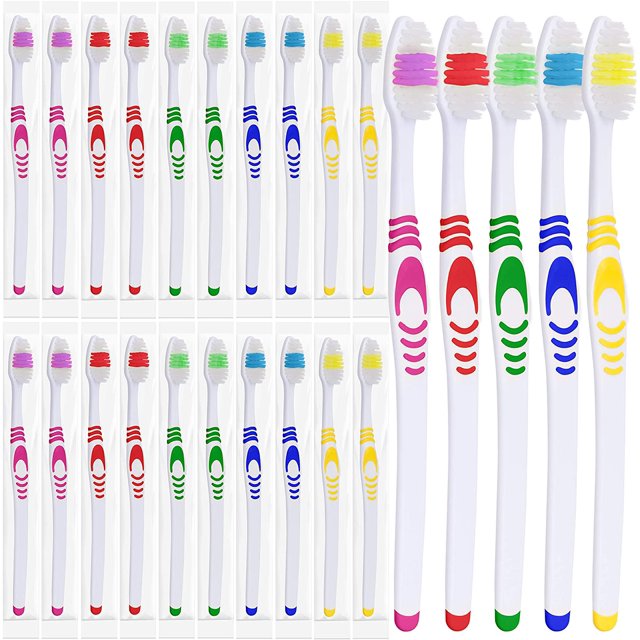y 25 Bulk Toothbrushes | Individually Wrapped | Manual Disposable Travel Toothbrush Set for Adults or Kids | Made with a Medium-Soft Large Head | Multi-Color | Travel Toiletry Oral Set