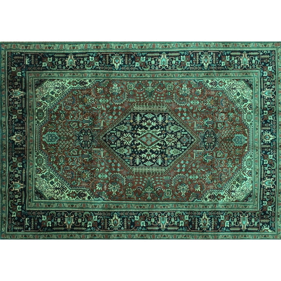 Ahgly Company Indoor Rectangle Persian Turquoise Blue Traditional Area Rugs, 5' x 7'