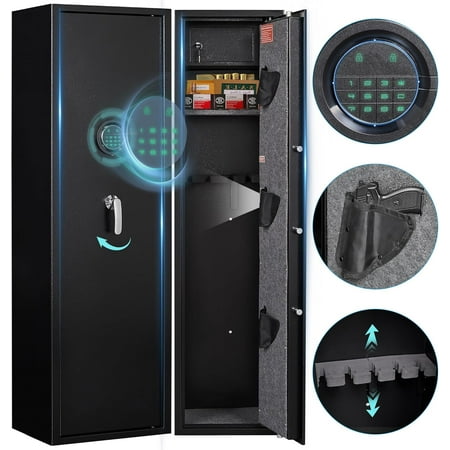 Foorsun Gun Safe for Rifles and Pistols Quick Release Fireproof Gun Safe with Adjustable Shelves and Pockets Locking Large Gun Cabinet