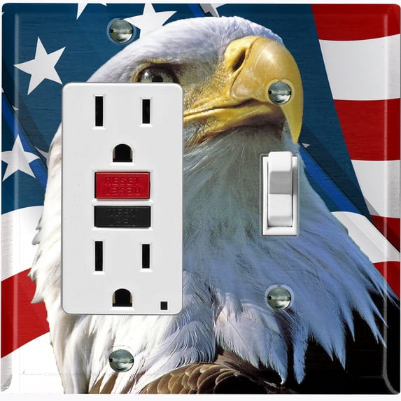 Metal Light Switch Plate Outlet Cover (Patriot Eagle Flag - Single Rocker Single Toggle)