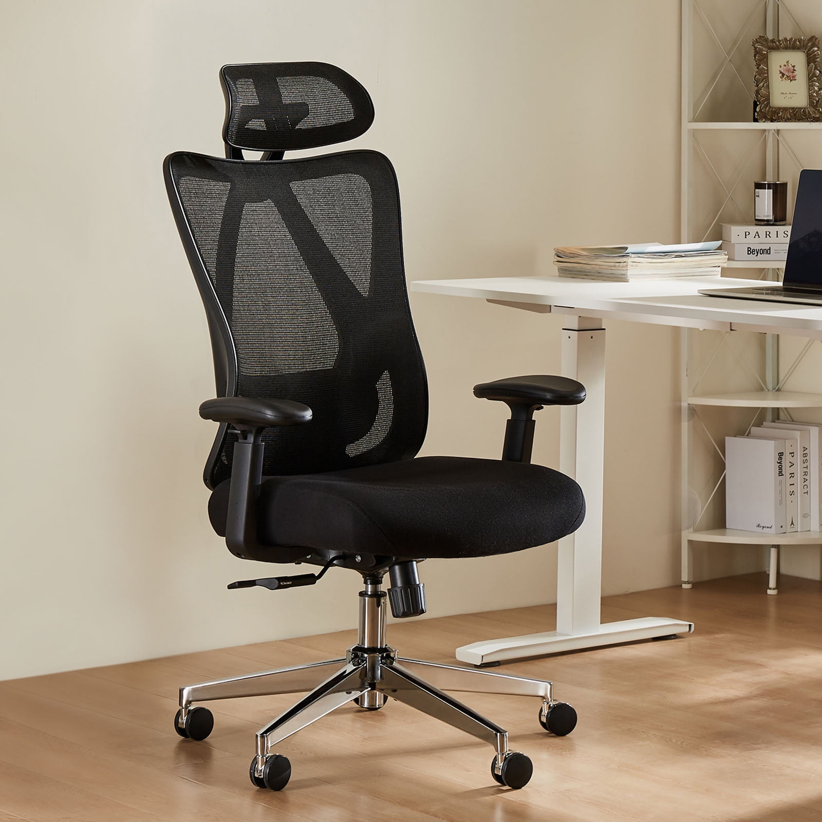 GIANNA Computer Desk Chair, Ergonomic Chair with Adjustable Headrest, 2D Armrests, Lumbar Support, Mesh Gaming Chair for Home Office, Black