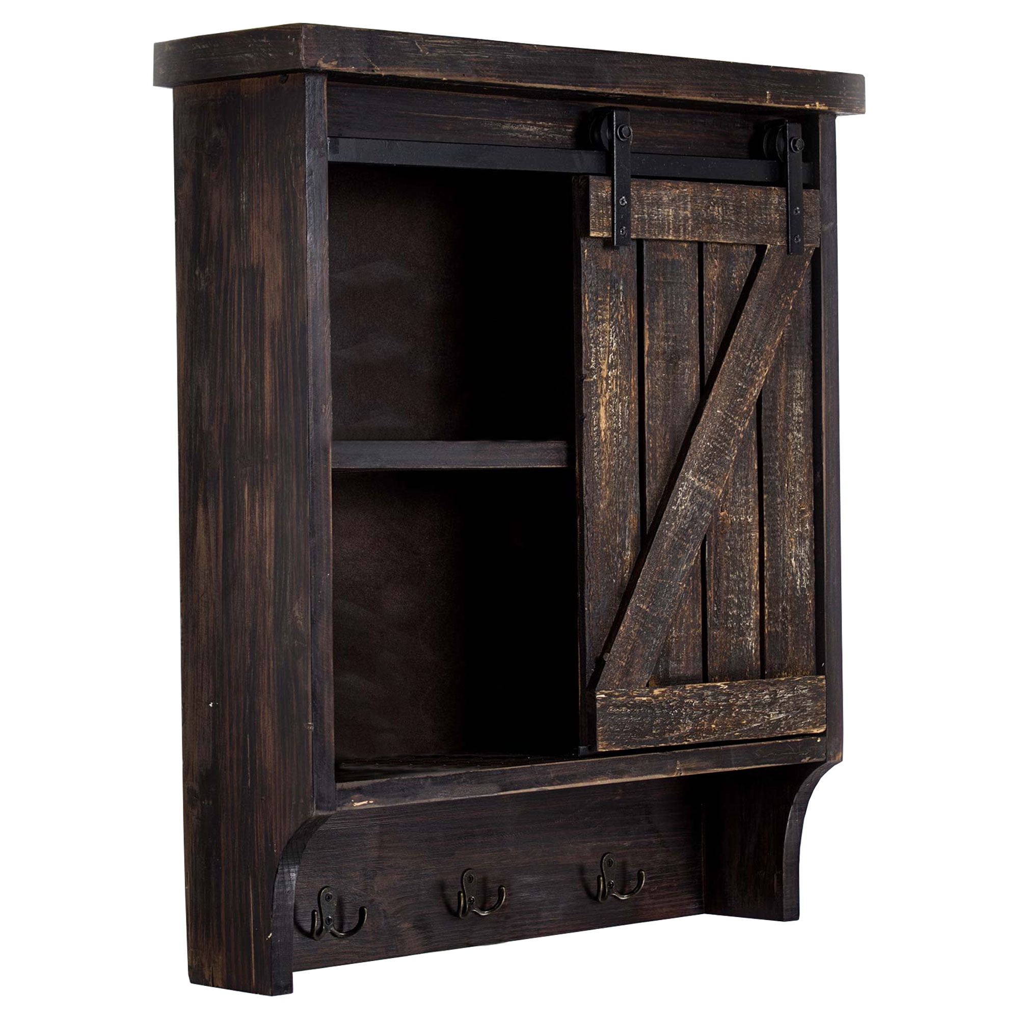 Wood and Metal Hanging Wall Storage with Sliding Barn Door and