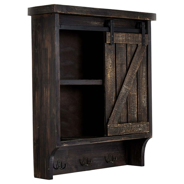Wood and Metal Hanging Wall Storage with Sliding Barn Door and