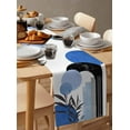 thumbnail image 6 of Boho Middle Century Table Runner Cotton Linen 48 Inch Holiday Dresser Scarves, Abstract Blue Geometric Botanical Tablerunner for Kitchen Coffee Dining Bedroom Dinner Scarf Décor 13''x48'', 6 of 9