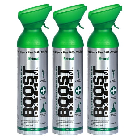 Boost Oxygen Supplemental Oxygen To Go | All-Natural Respiratory Support for Health, Wellness, Performance, Recovery and Altitude, 10 LITER CANISTER, NATURAL, 3-PACK