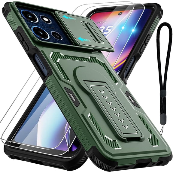 HCTian for Motorola Moto G Play 2026 Case, Moto G 2026/2025 Case with 2*Screen Protector, Upgrade Slide Camera Cover/Kickstand/Lanyard Strap, Military Grade Heavy Duty Shockproof Protective Case