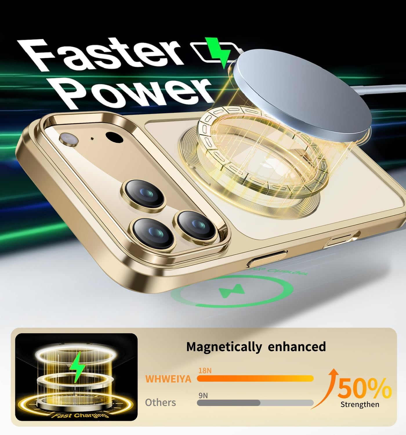 JETeacka CD Metal Ring & Invisible 360° Spin Stand Magnetic Case for iPhone 17 Pro Electroplated Bumper Compatible with MagSafe Slim Clear Cover-Gold