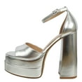 thumbnail image 2 of Soda Women's Faux Leather High Platform Chunky Block Ankle Strap Heel, Silver, 11 M US, 2 of 5