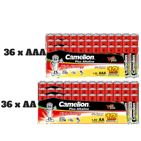 Camelion Long Lasting Plus Alkaline 36 AA & 36 AAA Variety Pack - High Quality - Great for High Drain Devices - Shelf Life 2021 -