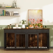 NARTRU 72.4 Large Double Dog Crate Kennel Furniture with Divider and 2 Drawers for 2 Medium or Large Dogs Indoor, Brown+Black