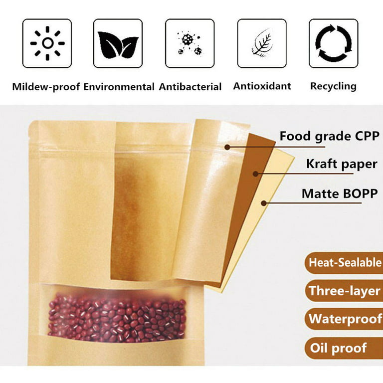 50PCS Kraft/White Paper Window Garment Packaging Bag Resealable