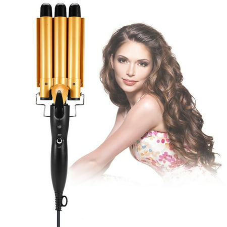TMISHION Hair Curling Iron, Temperature Adjustable 3 Barrels Ceramic Wave Iron Wand Curler DIY Curly Hair Styling Tools