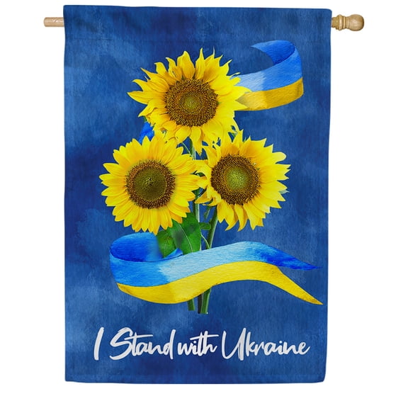 America Forever I Stand with Ukraine Sunflower House Flag 28x40 inch Double Sided Outdoor Yard Decorative Support Ukraine Blue Yellow National Ukranian Flag