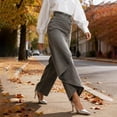 thumbnail image 3 of Karight Womens Asymmetrical Ruffle Overlay Denim Wide Leg Pants High Waisted Button Fly Skirted Jeans, 3 of 6