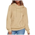 thumbnail image 6 of Womens Long Sleeve Tops Winter Fall Basic Hooded Long-sleeved Bubble Cuff Drop Shoulder Hoody Plain Leisure Cotton Hoodie Outerwear(Khaki,XL), 6 of 8