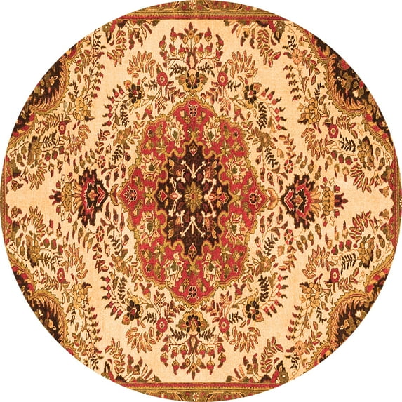 Ahgly Company Indoor Round Medallion Orange Traditional Area Rugs, 6' Round