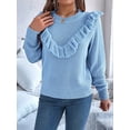 thumbnail image 3 of Cable Knit Striped Sweater for Women Crew Neck Oversized Long Sleeve Pullover Fall Winter Sweater Blue M, 3 of 8
