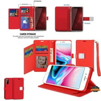 For Apple iPhone 14 (6.1") Wallet Case PU Leather Credit Card ID Cash Holder Slot Dual Flip Pouch with Stand and Strap Cover ,Xpm Phone Case [ Red ]