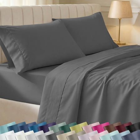 California Design Den Twin Size Sheet Set - 400 Thread Count 100% Cotton Sateen Durable Sheets with Deep Pockets - Grey