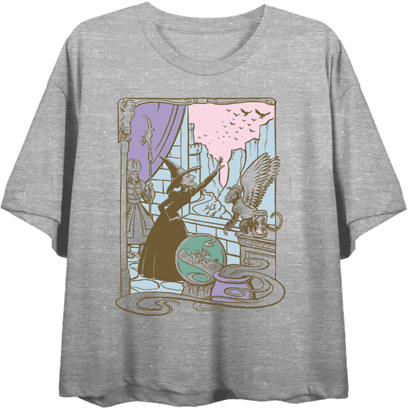 Wizard Of Oz Wicked Witch Flying Monkey & Guard
 Women's Heather Gray Crew Neck Short Sleeve Crop Tee-Medium