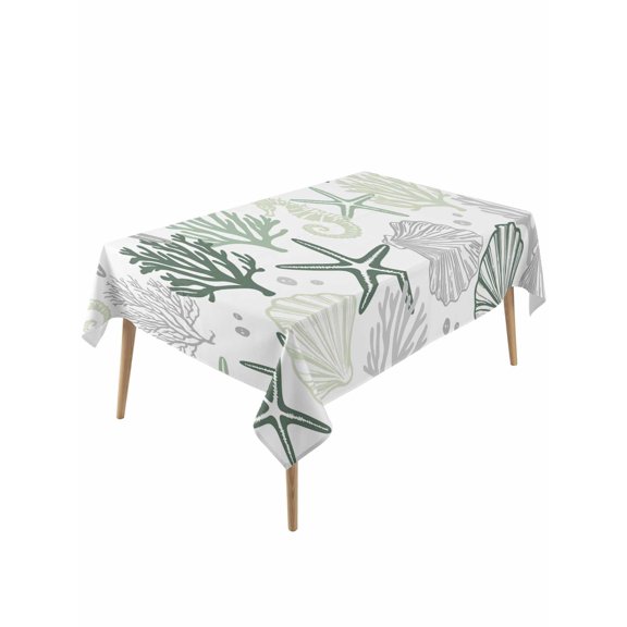 Sage Green Coastal Rectangle Tablecloth, Summer Beach Starfish Coral Nautical Waterproof & StainResistant Tablecloth, Washable Oil-proof Table Cover for Dining/Party/Wedding/Camping/Buffet 54x108 In
