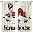 thumbnail image 2 of Farmhouse Kitchen Curtains, Rustic Farm Animals Red Warehouse Windmill Cow Chicken Retro Rural Country Style Window Curtains for Cafe Bedroom Living Room 2 Panels, 42"x63" Inch, 2 of 6