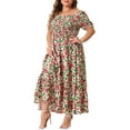 thumbnail image 2 of DARING DIVA Plus Size Short Sleeve Square Neck Maxi Floral Dress 3X Pink Green, 2 of 6