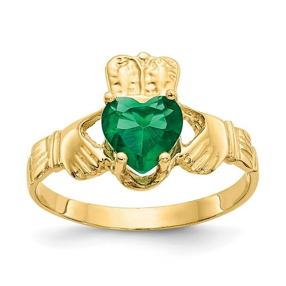 Diamond2Deal 10k Yellow Gold May Birthstone Claddagh Ring Size 5