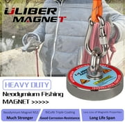 ULIBERMAGNET Ultra-Powerful Fishing Magnets 700LBS Pulling Force, N52 Neodymium Retrieval Fishing Magnets Diameter 75mm with Preferred Rope & Gloves Perfect Suitable Salvage, Treasure and Retrieving