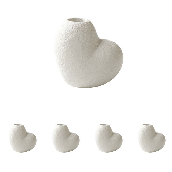 5 Pcs HP519-1W Matte White Heart Shaped Candle Holders, Ceramic Taper Candlestick for Valentine's Day Decor, Wedding Table Centerpiece, Festival Gift, 3.15 x 2.76 in / 8 x 7 cm