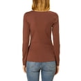 thumbnail image 3 of MODA NOVA Junior's Round Neck Tops Long Sleeve Blouse Shirt Red Brown XL, 3 of 6
