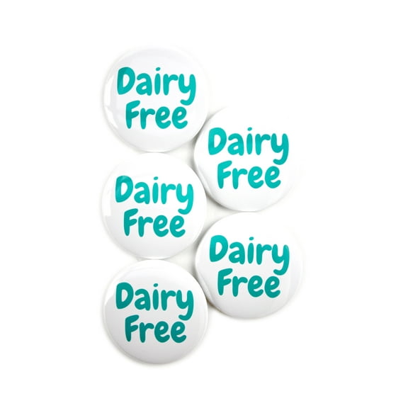 5 Pack - Dairy Free Food Allergy Warning Pinback Button Badges - 2.25 Inch Round
