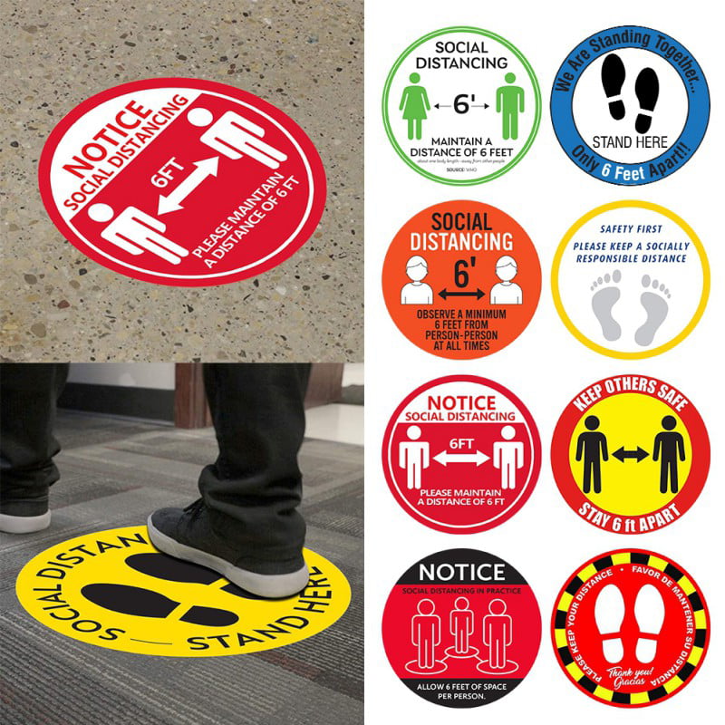 Social Distancing Floor/Carpet Decals Stickers Large Size 11 Pack of 12 Maintain 6 Feet Distance Safety Floor Sign Marker Public Places Commercial 11 Round Anti-Slip,Waterproof 
