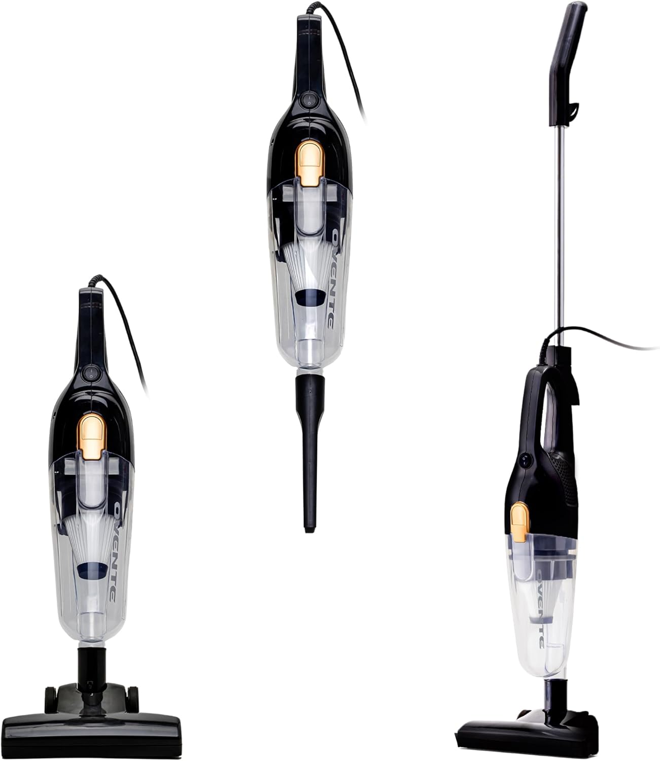 OVENTE 2-in-1 Corded Stick Vacuum Cleaner, Convertible to Handheld, Lightweight with 400W Motor, Powerful Suction and Washable HEPA Filter for Home, Car, Pet Hair, Carpet or Hard Floor Black ST102BGD