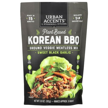 Urban Accents Plant Based Korean BBQ, Ground Veggie Meatless Mix, Sweet Black Garlic, 3.6 oz (102 g)