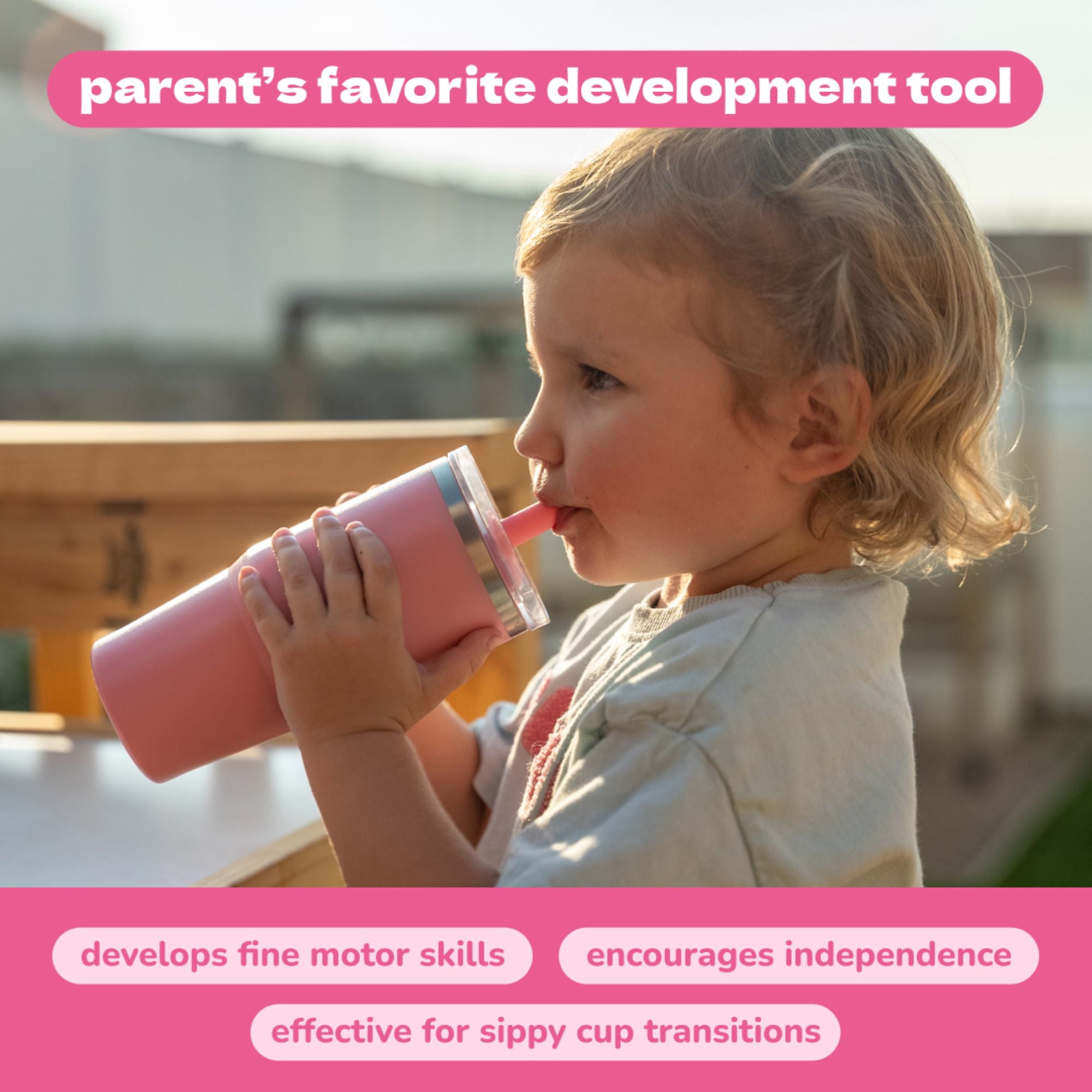 YAYA My First Travel Tumbler for Preschool & Kids 3+, Insulated Stainless Steel Tumbler with Reusable Silicone Straw & Spill-Proof Lid, Cup Holder Compatible, BPA-Free, 12oz, Fuchsia